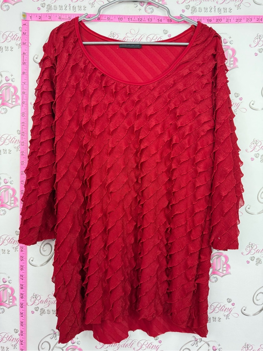 American City Wear shirt blouse Red Ruffle-Detail Knit Top